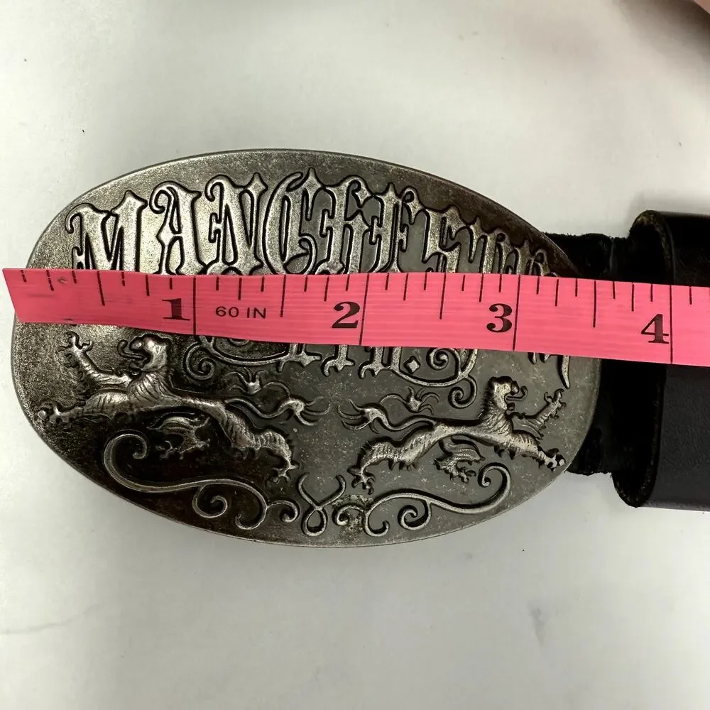 Manchester LTD Genuine Leather Western Belt Black Silver Buckle Size 34